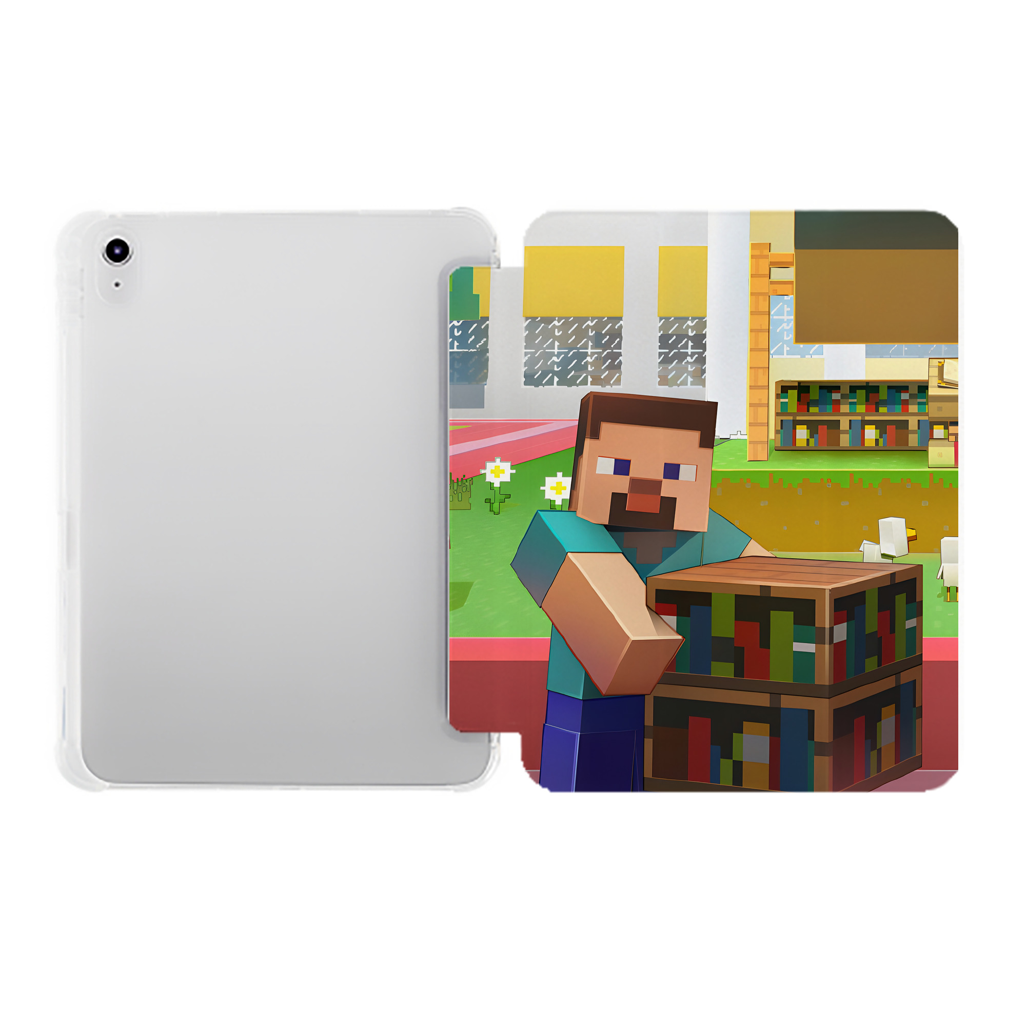 （画像用） マインクラフト ブロックの世界 Minecraft MC Block world IPad ケース ペン収納付き 三つ折りスタンド PUレザー×シリコン 対応機種9.5/10.5/10.9インチ